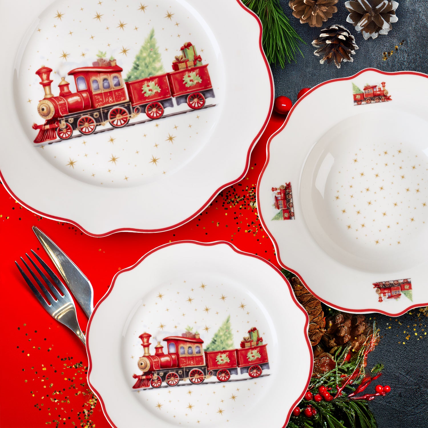 VESTIAMO CASA GRAN NATALE - Servizio di piatti Traveling Gifts in New Bone China 18 pezzi